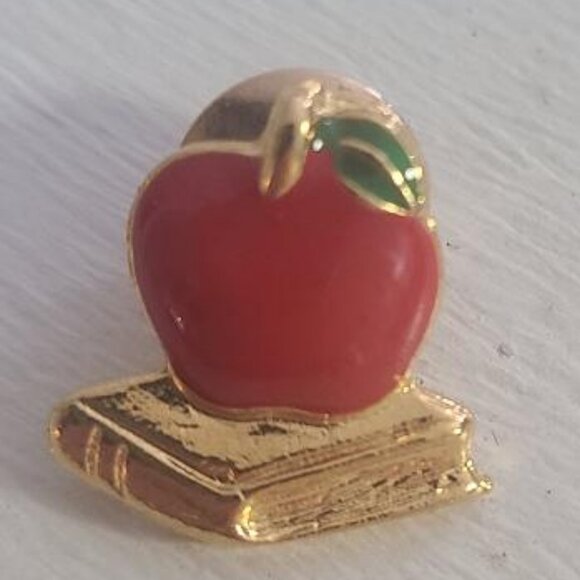 Red Apple School Book Lapel Pin Tie Tack - Vintage Education Teacher Librarian - Picture 1 of 4